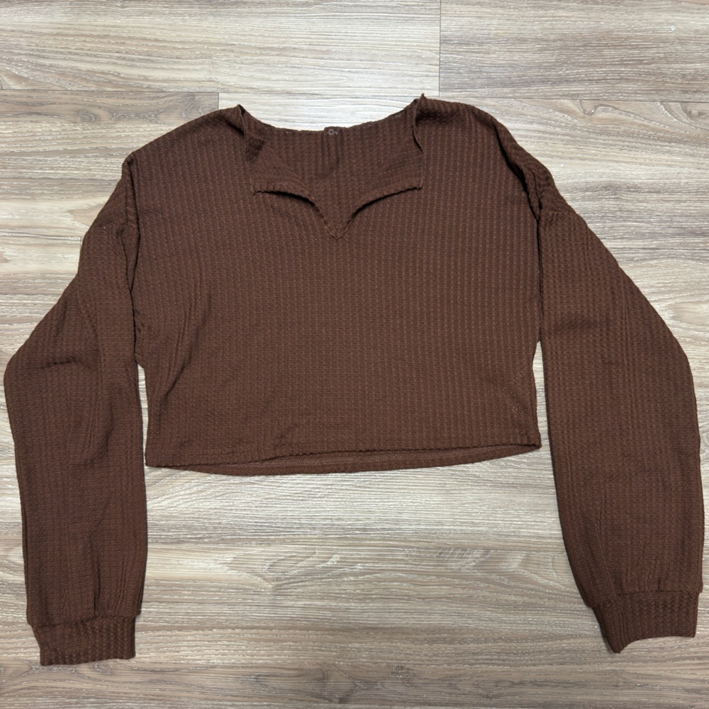 SHEIN Crop V-Neck Sweater - Brown